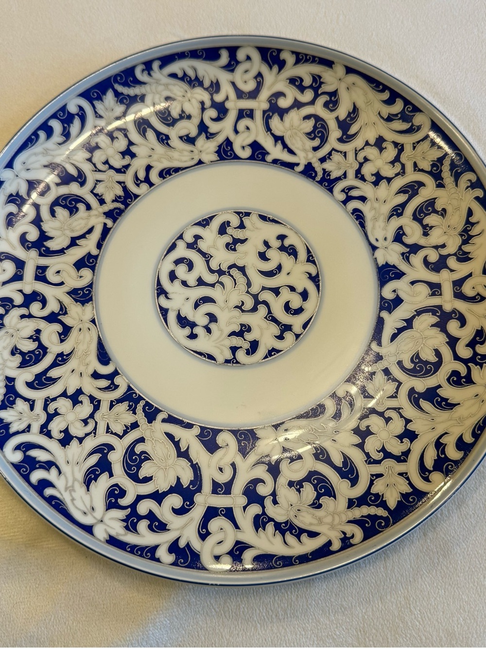 Rosenthal White and Deep Blue Ornate Porcelain Dinner Plate